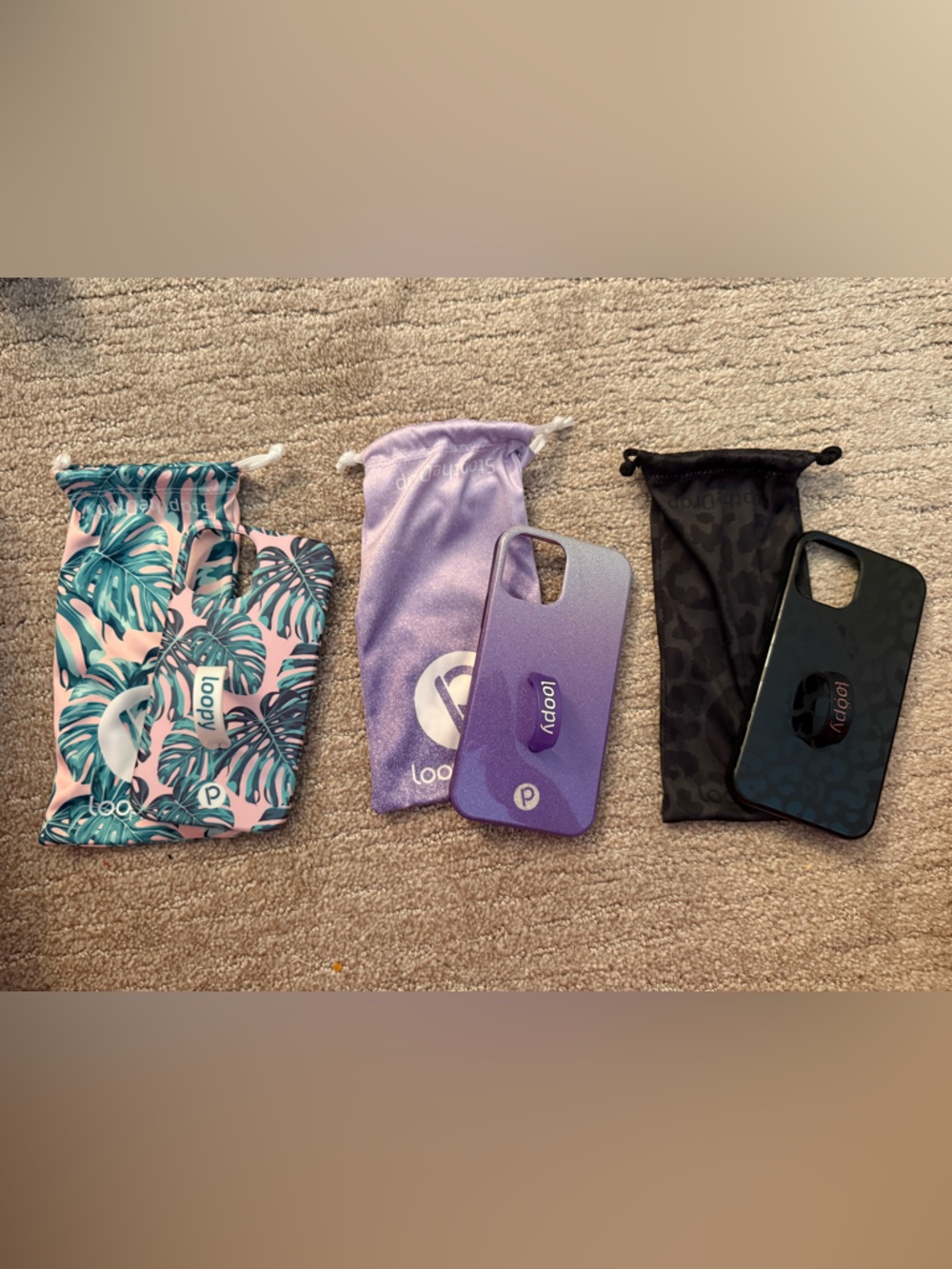 Loopy Cases Sunglass Pouches iPhone 12/12 Pro - Tropical Pink, Lavender, Black